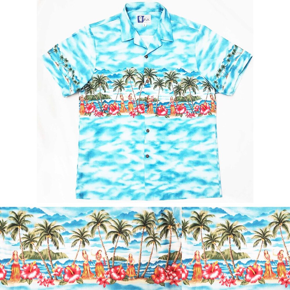 Vintage RJC LTD Mens 80s /90s Button Up Island Hawaiian Shirt Hula Girls L